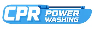 Logo for "CPR Power Washing" featuring bold white text on a blue background, with an illustrated power washing wand above "POWER," highlighting expert power washing in Suffolk & Nassau County, NY.